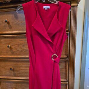 Calvin Klein Red Sleeveless Cocktail Dress with gold buckle size 12